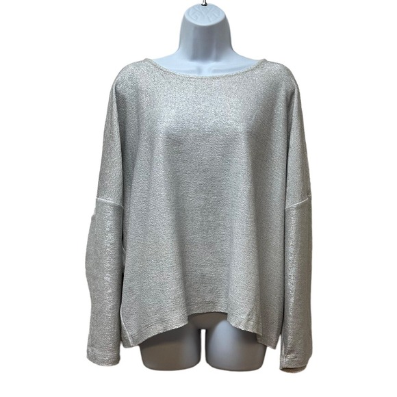 Bryn Walker Silver Metallic Italian Cotton Boxy Sweater...